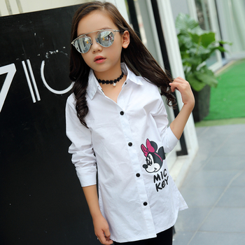 Дълга и стилна детска риза за момичета с апликация на Мини Маус, в два цвята