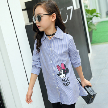 Дълга и стилна детска риза за момичета с апликация на Мини Маус, в два цвята