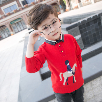 Детски пуловер за момчета в червен и син цвят с изображение