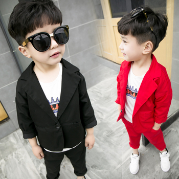 Παιδικό κομψό σακάκι για αγόρια σε κόκκινο και μαύρο χρώμα