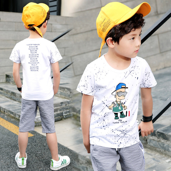 Ежедневна детска тениска за момчета в син и бял цвят с изображение