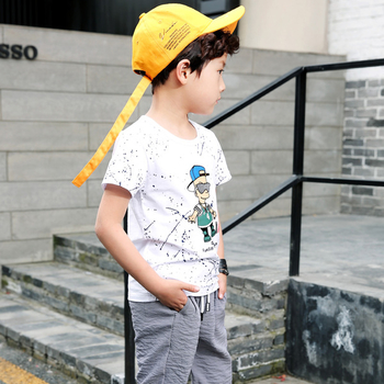 Ежедневна детска тениска за момчета в син и бял цвят с изображение