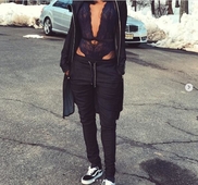 Αθλητικό κομψό γυναικείο σύνολο - μακρύ μπουφάν + παντελόνι, σε δύο χρώματα