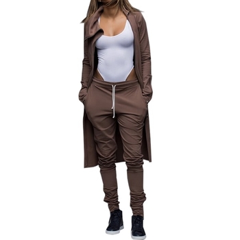 Спортно-елегантен дамски комплект - дълго яке + панталон, в два цвята