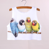 Σύντομο λευκό γυναικείο αμάνικο με εικόνα παπαγάλου