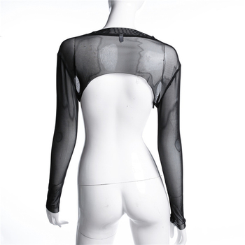 Стилна прозрачна дамска блуза с дълги ръкави и много къса дължина - над гърдите