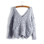 Ευρύ πλεκτό γυναικείο πουλόβερ με βαθύ λαιμό V σε τέσσερα χρώματα