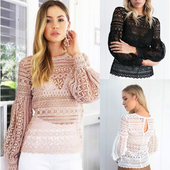 Κομψή γυναικεία μπλούζα με δαντέλα  διαφανή, σε λευκό, ροζ και μαύρο χρώμα