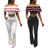 Κομψό γυναικείο ρετρό σετ  με άσπρο και μαύρο χρώμα με πέπλο + παντελόνια με ψηλή  μέση