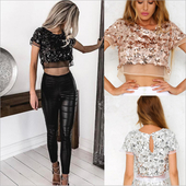 Κομψή κοντή γυναικεία μπλούζα της μόδας από πούλιες σε τρία χρώματα