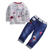 Παιδικό σετ  για κορίτσια - μπλούζα, γκρι + τζιν με εφαρμογή