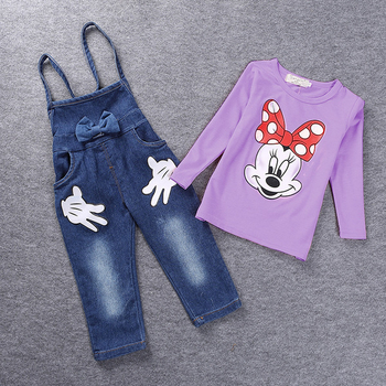 Κομψό παιδικό σετ για κορίτσια - τζιν + μπλούζα με εικόνες, σε διάφορα χρώματα