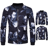 Κομψό ανδρικό  φθινοπωρινό μπουφάν  με floral διακόσμηση σε σκούρο χρώμα