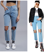 Γυναικεία τζιν  με υψηλή μέση, σχισμένα και με  φερμουάρ