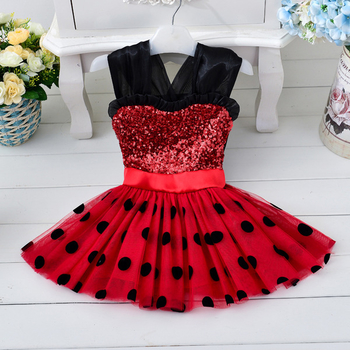 Παιδικό φόρεμα  για τα κορίτσια σε κόκκινο χρώμα με πούλιες και μαύρες κουκίδες