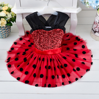 Παιδικό φόρεμα  για τα κορίτσια σε κόκκινο χρώμα με πούλιες και μαύρες κουκίδες