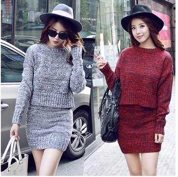 Κομψό χειμερινό σετ για κορίτσια - φούστα + μπλούζα σε δύο χρώματα