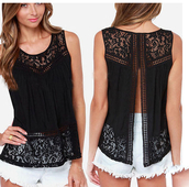 Όμορφο γυναικείο πουκάμισο με δαντέλα και γυμνή λάτη σε μαύρο χρώμα