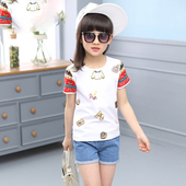 Κομψό παιδικό μπλουζάκι για κορίτσια με εικόνες και πολύχρωμα μανίκια, κατάλληλο για τη καθημερινή ζωή