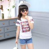 Сладка тениска за момичета с надпис и флорален десен