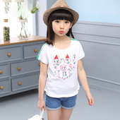 Сладка ежедневна тениска с изображение за момичета в широк модел