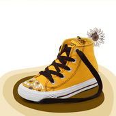 Μοντέρνα αθλητικά πάνινα παπούτσια για κορίτσια και γυναίκες με φυτική διακόσμηση και σε κίτρινο χρώμα