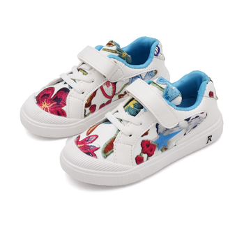 Κομψά παιδικά πάνινα παπούτσια για κορίτσια με αυτοκόλλητα λουλουδιών και συνδέσμους σε τρία χρώματα