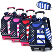 Детска раница за момчета и момичета с колела и метлна дръжка