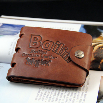 Интересен мъжки портфейл с тик-так закопчалка в кафяв цвят