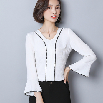 Γυναικείο επίσημο casual πουκάμισο με ντεκολτέ σε σχήμα V και φαρδύ μανίκι