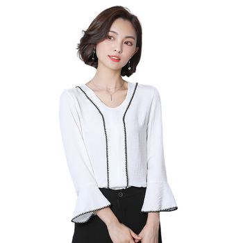 Γυναικείο επίσημο casual πουκάμισο με ντεκολτέ σε σχήμα V και φαρδύ μανίκι