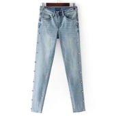 HIT! Παντελόνια γυναικεία τζιν με πολύ ενδιαφέροντα μαργαριτάρια και στις δύο πλευρές των ποδιών