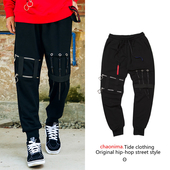 Αθλητικά κομψά αντρικά παντελόνια με ενδιαφέρουσα διακόσμηση σε μαύρο χρώμα