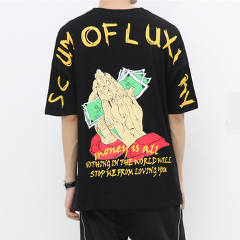 Мъжка ежедневна тениска с изображение и надписи на гърба и с 3/4 ръкав в черен цвят