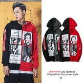 Φθινόπωρο αρσενικό φούτερ σε δύο πρόσωπα με κουκούλα και εικόνες