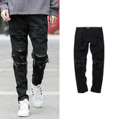 Σπορ-κομψά αντρικά παντελόνια με στρογγυλό μοτίβο γόνατος σε μαύρο χρώμα