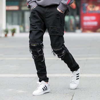 Σπορ-κομψά αντρικά παντελόνια με στρογγυλό μοτίβο γόνατος σε μαύρο χρώμα
