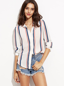 Όμορφο σπορ-κομψό γυναικείο πουκάμισο σε ριγέ - λευκό χρώμα