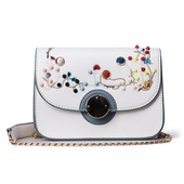 Καθημερινή γυναικεία τσάντα σε δύο χρώματα με κεντήματα και μεταλλική λαβή