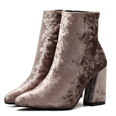 Стилни дамски боти от изкуствен велур в черен и кафяв цвят с ток