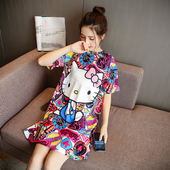 Πολύχρωμο γυναικείο φόρεμα με κοντό μανίκι με κινούμενη εικόνα