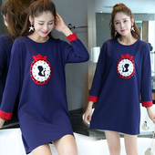 Сладка рокля за бременни жени с дълъг ръкав и изображение в син цвят