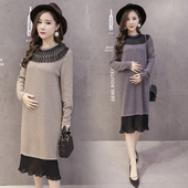 Φόρεμα με μακρύ μανίκι για έγκυες γυναίκες σε απλό σχέδιο σε δύο χρώματα