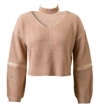 Елегантен дамски пуловер с интересни ципове по двата ръкава