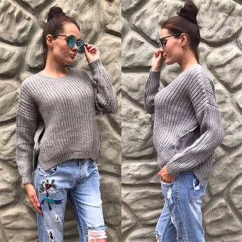 Дамски семпъл вълнен пуловер с О-образна яка - 4 цвята