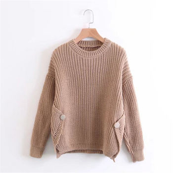 Дамски семпъл вълнен пуловер с О-образна яка - 4 цвята