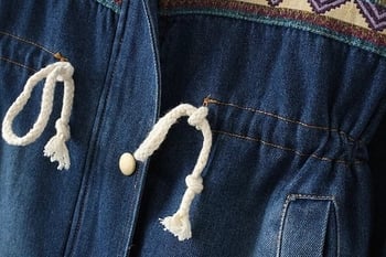 Γυναικείο παλτό denim με κομψή κουκούλα και πολύ ζεστή μάλλινη φόδρα