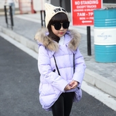 Κομψό παιδικό  χειμωνιάτικο μπουφάν  για τα κορίτσια σε ασύμμετρο μήκος  και με κουκούλα