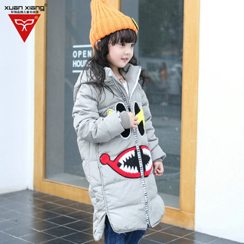 Дълго зимно детско яке за момичета с интересно изображение и качулка в четири цвята