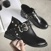 Ежедневни дамски стилни боти с екстравагантна голяма катарама и метални нитове